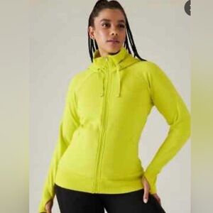 Athleta Bright Yellow Dark Fiber Optic Triumph Full Zip Hoodie S Small EUC